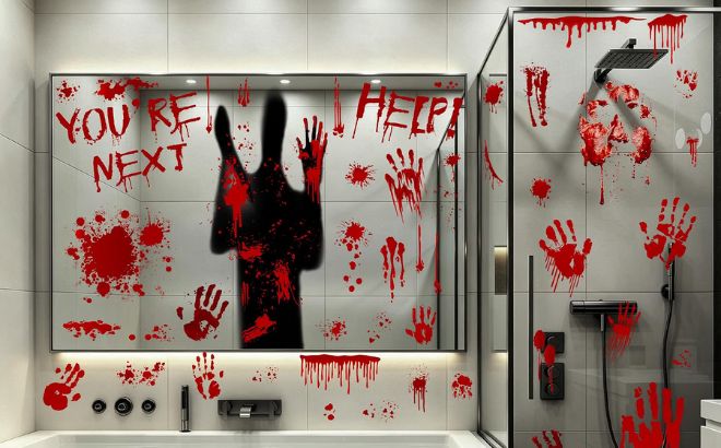 67PCS Bloody Halloween Decor Handprint Halloween Window Clings for Home 67PCS Bloody Halloween Decor Handprint Halloween Window Clings for Home
