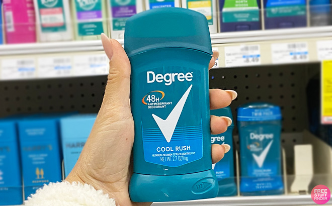 A Person Holding Degree Deodorant Stick in Cool Rush Scent