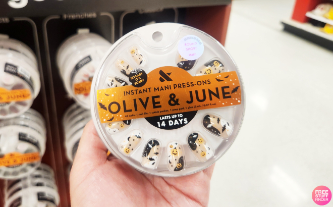 A Person Holding Olive June Iconic Halloween Forever Press On Fake Nails