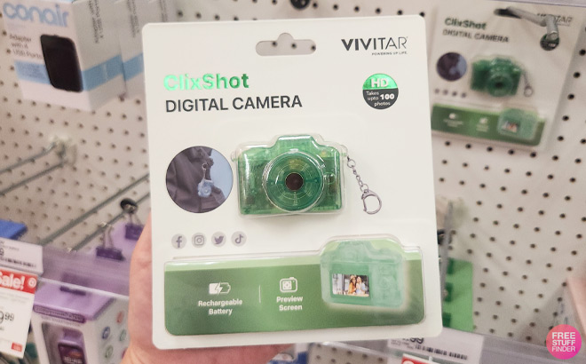 A Person Holding Vivitar SnapShot Digital Camera in Pistachio Green