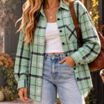 A Woman Wearing Asiertiy Buffalo Plaid Flannel Shirt