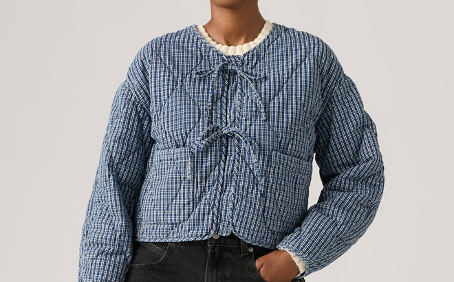 A Woman Wearing Levis Rue Liner Jacket