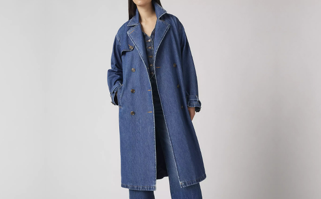 A Woman Wearing Levis Spade Trench Coat