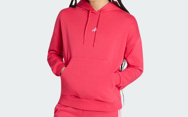 Adidas Essentials Small Logo Feel Cozy Hoodie in Pink
