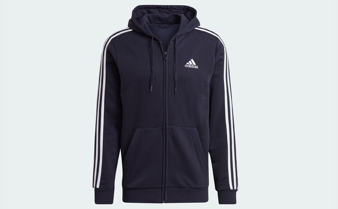 Adidas Mens Essentials Fleece 3 Stripes Full Zip Hoodie Adidas Mens Essentials Fleece 3 Stripes Full Zip Hoodie