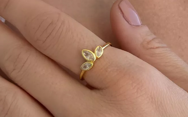 Adornia Gold Cubic Zirconia 3 Deco Petals Ring