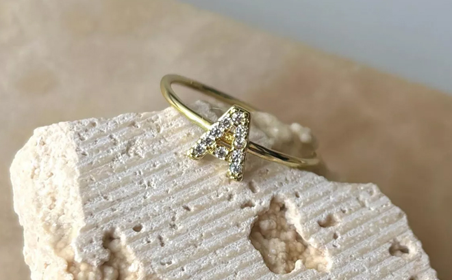 Adornia Gold Cubic Zirconia Pave Initial Ring