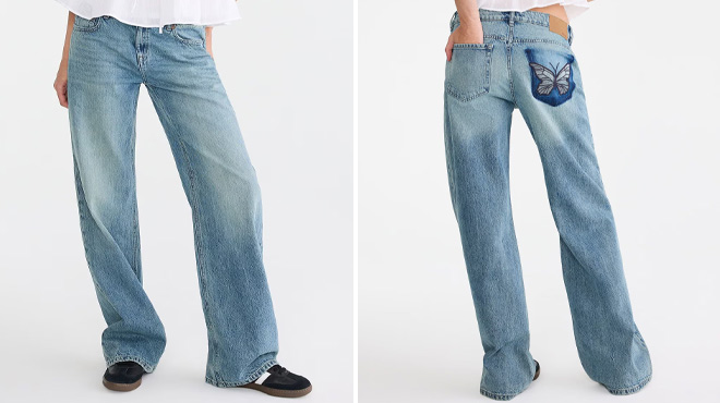 Aeropostale Womens Low Rise Baggy Wide Leg Butterfly Pocket Jeans Aeropostale Womens Low Rise Baggy Wide Leg Butterfly Pocket Jeans