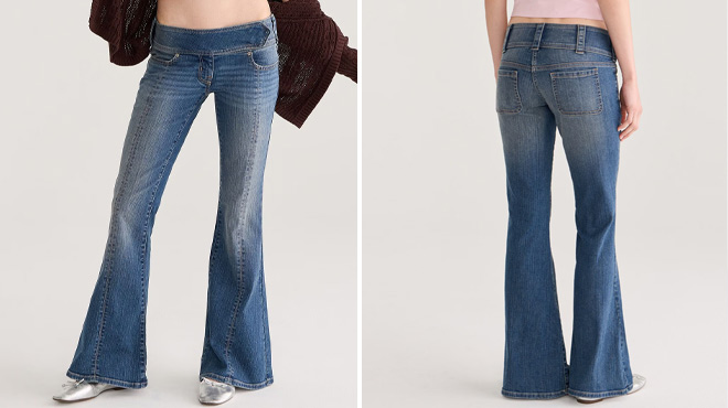 Aeropostale Womens Low Rise Flare Tab Waist Jeans Aeropostale Womens Low Rise Flare Tab Waist Jeans