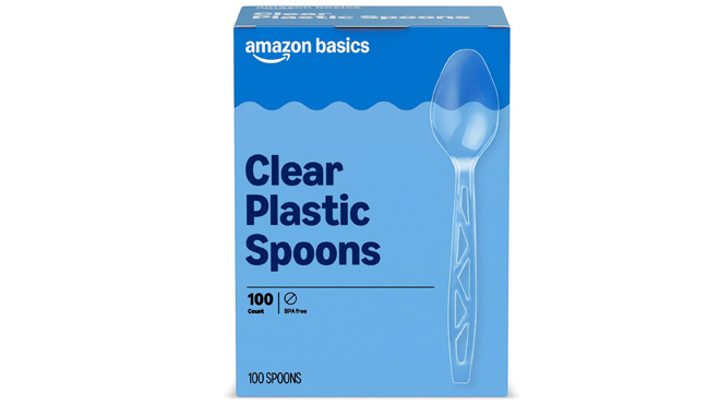Amazon Basics Disposable Clear Plastic Spoons 100 Count