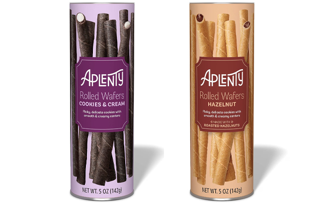 Amazon Brand Aplenty Hazelnut and Cookies and Cream Rolled Wafers 5 oz Amazon Brand Aplenty Hazelnut and Cookies and Cream Rolled Wafers 5 oz