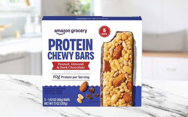 Amazon Grocery Protein Chewy Bars on a Table Amazon Grocery Protein Chewy Bars on a Table
