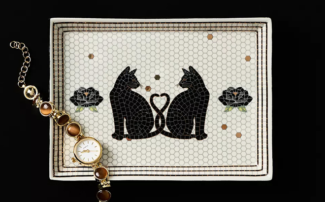 Anthropologie Bistro Tile 24k Gold Accent Halloween Vanity Tray