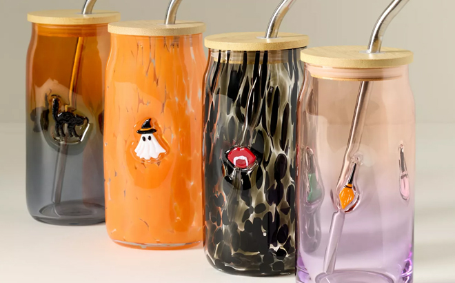 Anthropologie Mystic Halloween Icon Juice Glass Tumbler with Lid