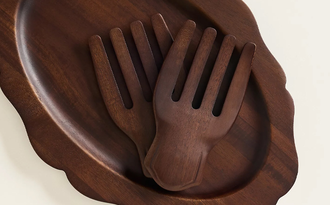 Anthropologie Romie Oval Wood Cheese Board and Salad Hands