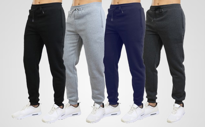 BLUE ICE 3 Pack Mens Fleece Lined Joggers With Zipper Pockets