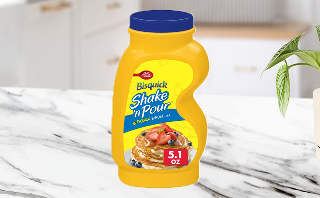 Betty Crocker Bisquick Shake n Pour Pancake Mix Buttermilk 5 1 oz on the Kitchen Counter