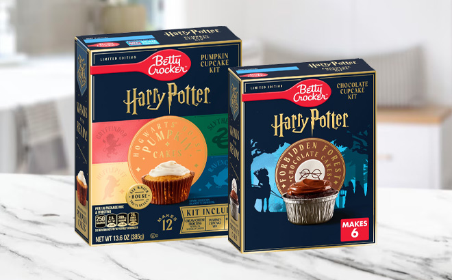 Betty Crocker Harry Potter Forbidden Forest Chocolate Cupcake Kit 6 Count and Hogwarts House Pumpkin Cupcake Kit 12 Count