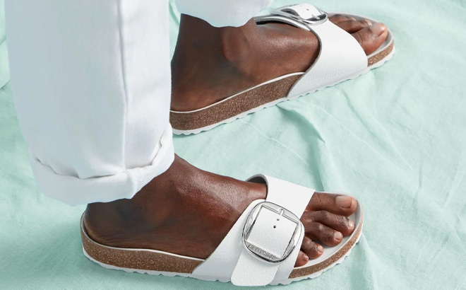 Birkenstock Madrid Big Buckle Womens Sandals in White Birkenstock Madrid Big Buckle Womens Sandals in White