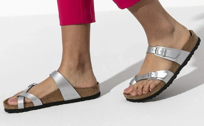 Birkenstock Womens Mayari Birko Flor Silver Sandals