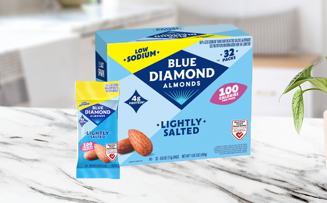 Blue Diamond Almonds Low Sodium Lightly Salted Snack Nuts 100 Calorie Packs 0 6 Ounce Pack of 32 Blue Diamond Almonds Low Sodium Lightly Salted Snack Nuts 100 Calorie Packs 0 6 Ounce Pack of 32