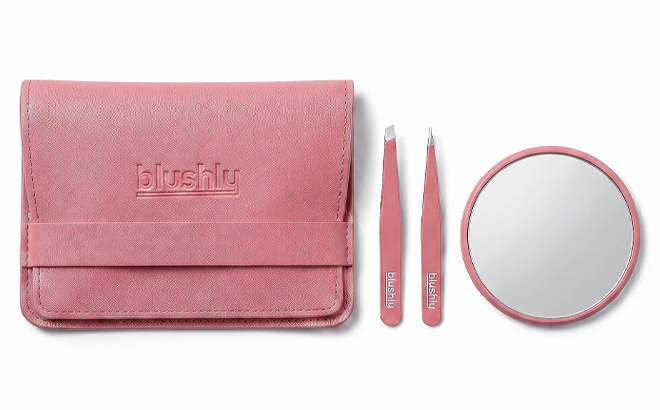 Blushly Set of 2 Tweezers with Mirror and Case Blushly Set of 2 Tweezers with Mirror and Case