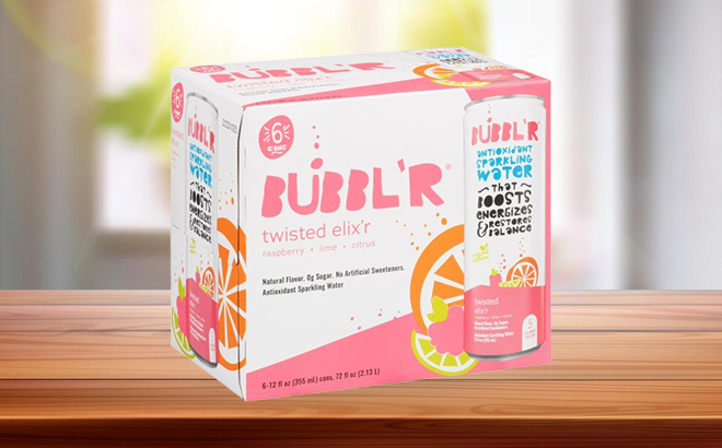 Bubblr Sparkling Water 6 Pack on the Table