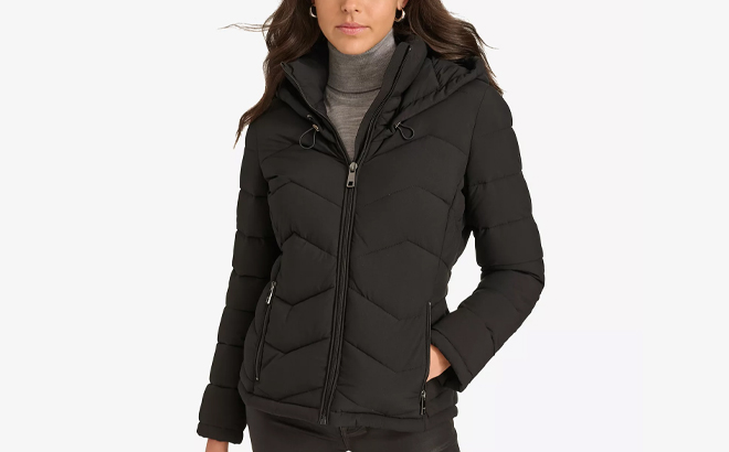 Calvin Klein Womens Short Zip Up Hooded Puffer Coat