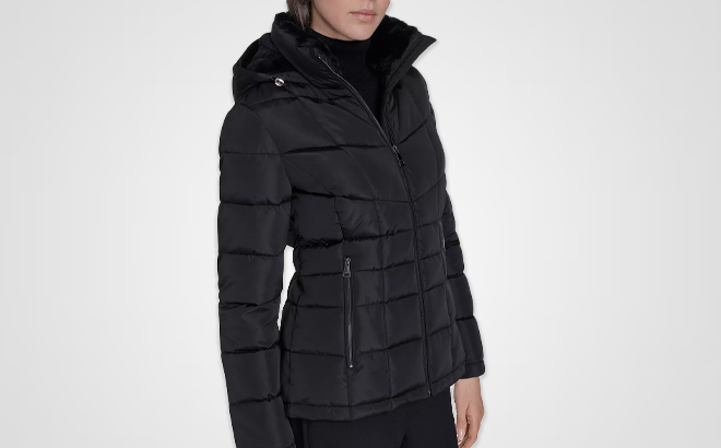 Calvin Klein Womens Stand Collar Lined Puffer Jacket