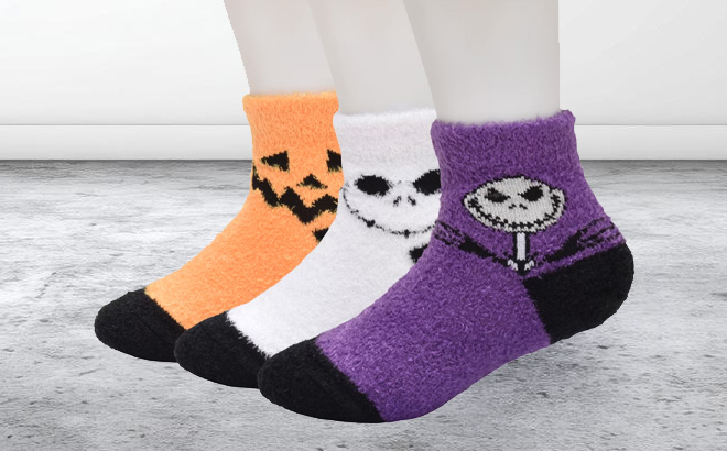 Character Halloween Cozy Quarter Socks 3 Pack on the Feet Character Halloween Cozy Quarter Socks 3 Pack on the Feet