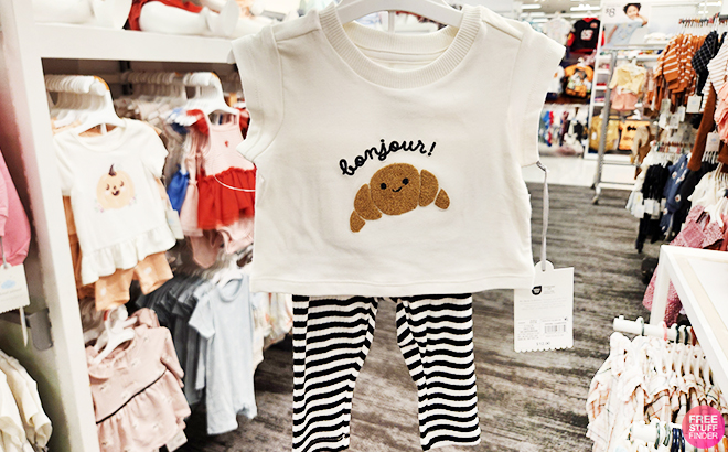 Cloud Island Baby Bonjour Croissant Sweatshirt and Striped Leggings Set