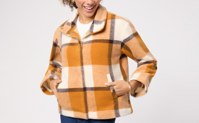 Colleen Lopez Plaid Fleece Barn Jacket