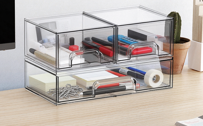 Criusia Stackable Storage Drawers 3 Pack Criusia Stackable Storage Drawers 3 Pack