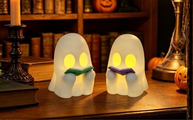 DAZONGE 2Pack 3D Printed LED Reading Ghost Halloween Decorations Indoor