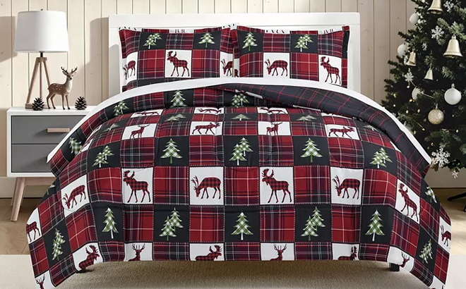 Deer Check Reversible Microfiber 3 Piece Comforter Set