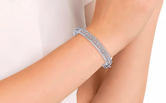 Diamond Accent Greek Key Bangle Bracelet