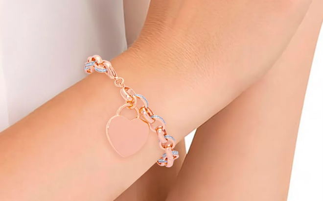 Diamond Accent Heart Tag Chain Bracelet