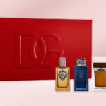 Dolce Gabbana 4 Piece Eau de Parfum Spray Mini Gift Set on a Pink Background