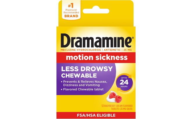 Dramamine Motion Sickness Less Drowsy Raspberry Cream Chewable 12 Count 1 Dramamine Motion Sickness Less Drowsy Raspberry Cream Chewable 12 Count 1