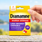 Dramamine Motion Sickness Less Drowsy Raspberry Cream Chewable 12 Count