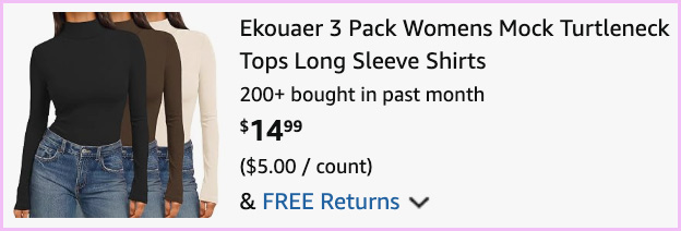 Ekouaer 3 Pack Womens Mock Turtleneck Tops at Checkout