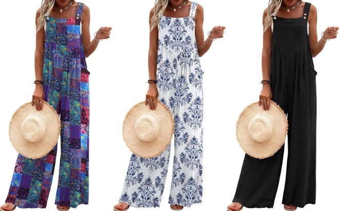 Ekouaer Womens Overalls Boho Summer Jumpsuit in Three Colors