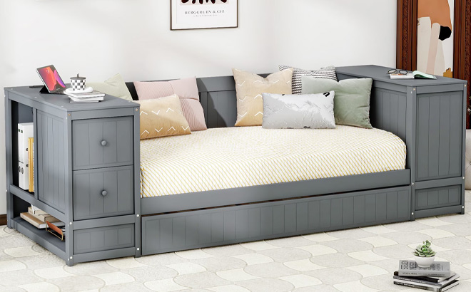 Euroco Wood Twin Size Daybed with Trundle Euroco Wood Twin Size Daybed with Trundle