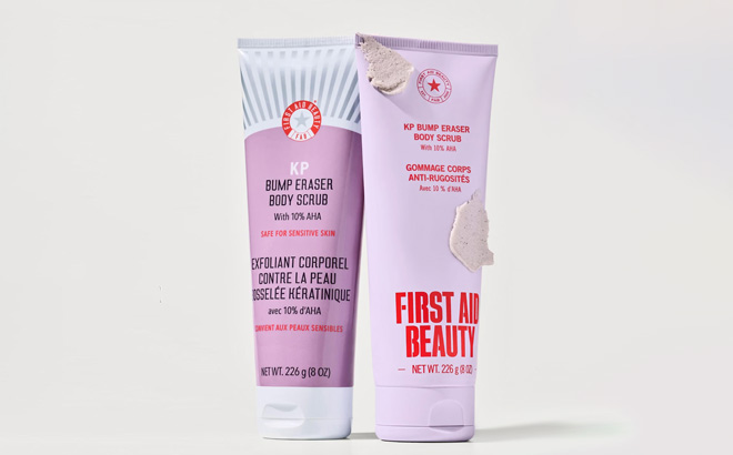 First Aid Beauty KP Bump Eraser Scrub in Old and New Package First Aid Beauty KP Bump Eraser Scrub in Old and New Package
