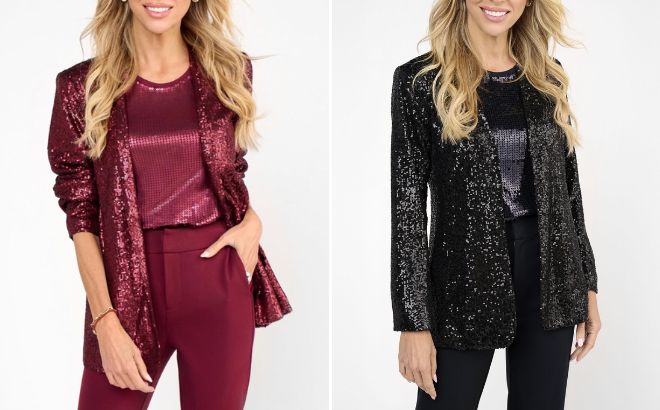 G by Giuliana Sequin Knit Cardigan in Red and Black G by Giuliana Sequin Knit Cardigan in Red and Black
