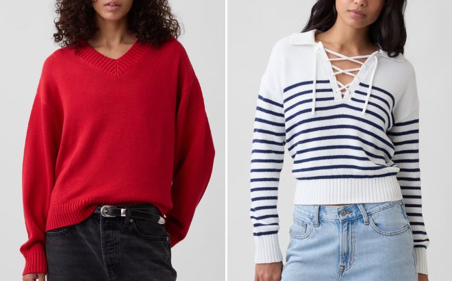 GAP Factory Oversized V Neck Sweater and Relaxed Collared Sweater GAP Factory Oversized V Neck Sweater and Relaxed Collared Sweater