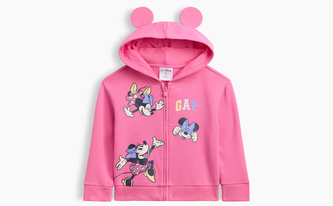 GAP Factory babyGap x Disney Minnie Mouse Relaxed Graphic Zip Hoodie on Gray Background