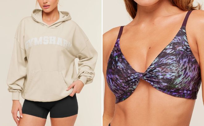Gymshark Chainstitch Graphic Hoodie and Printed Twist Front Bralette Gymshark Chainstitch Graphic Hoodie and Printed Twist Front Bralette