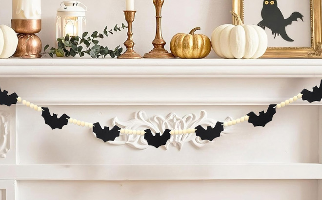 Halloween Decoration Indoor Black Felt Bats Wood Beads Garland Halloween Decoration Indoor Black Felt Bats Wood Beads Garland