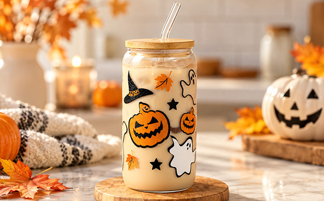 Halloween Pumpkin Ghost Glass Cup